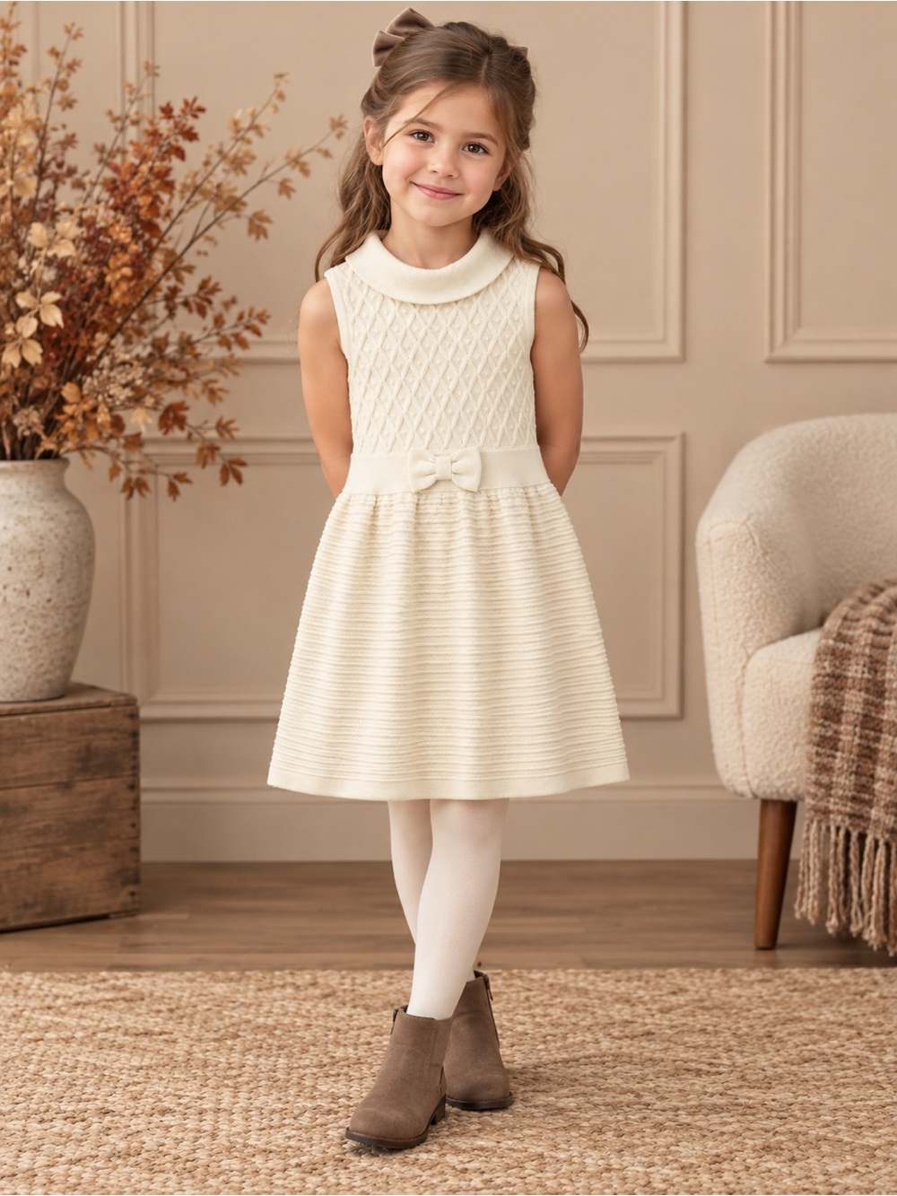 Janie and Jack Cream Patterned Sweater Dress